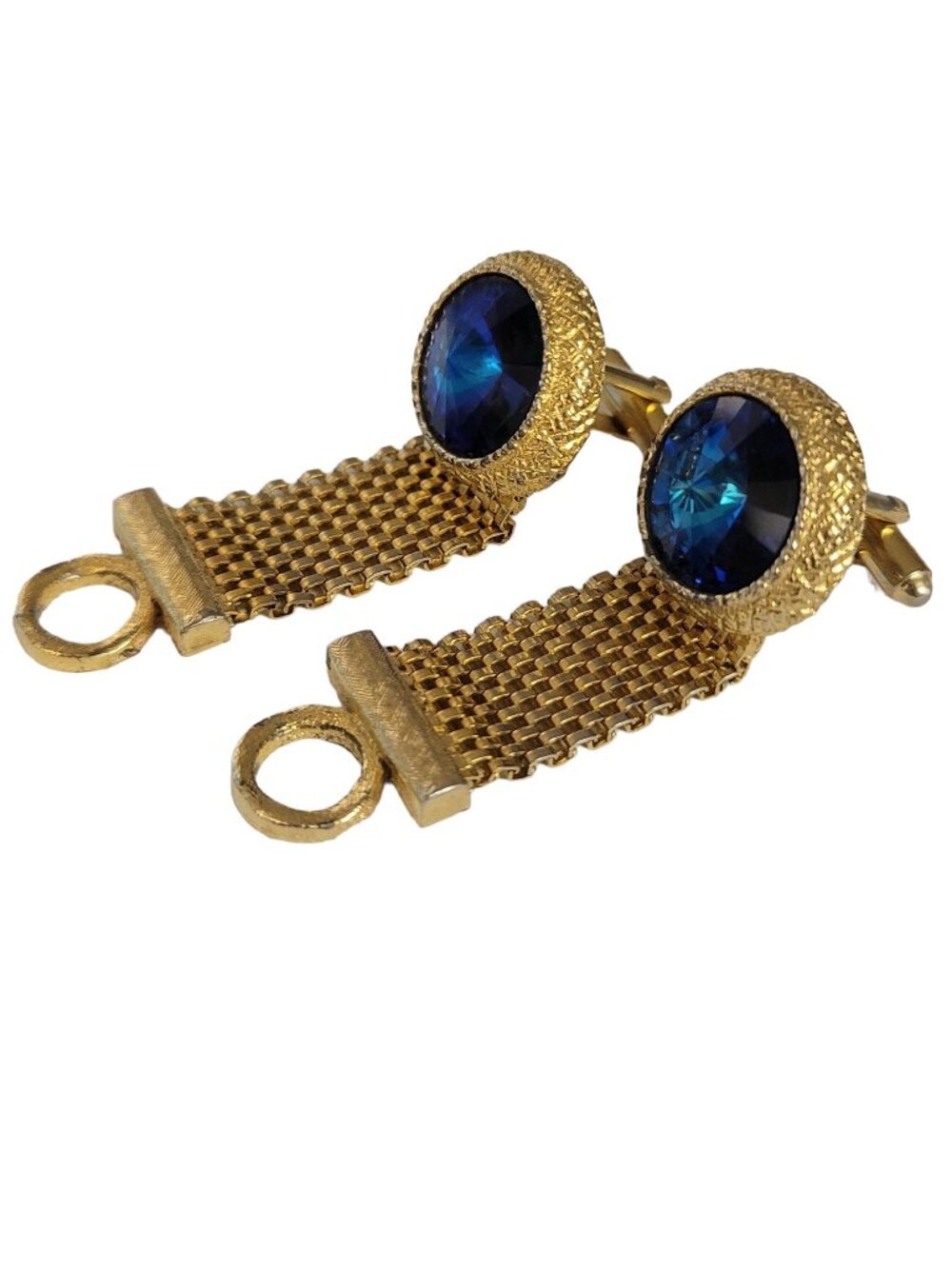 Dante Gold Tone Blue Rivoli Mesh Wrap Chain Cufflinks, Signed E109